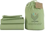 LuckShree Twin-XL 100% Pure Organic Cotton 700-Thread-Count Sheet Set Sateen Weave 12-inch Deep Pockets - Sage