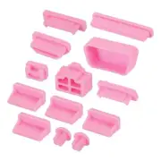 65pcs Laptop Port Duct Cover 13 Types Plugs Caps USB/VGA/Audio Jack/SD, Pink