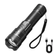 High Strong Power Led Flashlights 300000LM Tactical Torch with Display Light USB