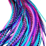 Feather Hair Extensions 100% Real Rooster Feathers Long Pink Purple Blue Colors 20 Feathers with Bonus Free Beads and Loop Tool Kit