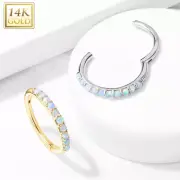 14K Gold Opal Hinged Nose Hoop Ring Tragus Rook Eyebrow Cartilage 16G