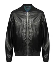 zip-up leather bomber jacket S Black