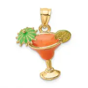 14k Yellow Gold Orange Enameled Margarita Drink w/Umbrella and Lime Charm