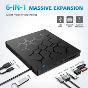 External CD/DVD Drive USB 3.0 Type-C 6 in 1 DVD Drive Player Optical Drive With SD/TF & USB3.0 Slots Optical Drives For