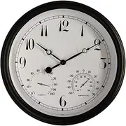 Folpus Outdoor Wall Clock Hanging Clocks on Wall Porch Garden Round Clock 38cm Thermometer Hygrometer Waterproof for Garage Yard Pool Bedroom Fence