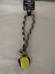 Bow Wow Pet New Knotted Rope & Ball Pet Dog Puppy Pull Fetch Toy Purple Yellow