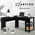 136cm length Computer Desk L-shape 2-tier open shelves Cable management Black