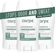 Carpe Underarm Antiperspirant and Deodorant, Clinical strength with all-natural eucalyptus scent, Combat excessive sweating - Stay fresh and dry all day long, Great for hyperhidrosis (Pack of 3)