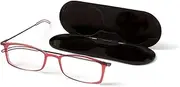ThinOptics Milano Aluminum Case + Frontpage Brooklyn Rectangular Reading Glasses, Red Frames/Silver Case, 5 x