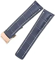 [BANDKIT] 22 24mm Genuine Leather Bamboo Texture Watchband For Breitling Black Blue Soft Deployment Clasp Buckle