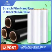 2 Rolls Black/Clear/Blue Stretch Film Hand Use 500mm 25UM Pallet Shrink Wrap