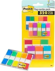 Post-it Flags Assorted Color Combo Pack, 320 Flags Total, 200 1-Inch Wide Flags and 120 .5-Inch Wide Flags, 4 On-The-Go Dispensers/Pack