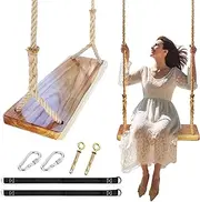 JMZOO Tree Swing, Handmade Wooden Swing, Adult Tree Swing, Tree Swing for Adults/Kids Indoor &Outdoor, Wood Plank 24x 8x 1.2,Christmas Decorations Indoor,Christmas Birthday Gifts Boys Girls