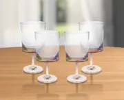 Set of Four Clear and Rainbow Geometric Acrylic Stemmed All Purpose Wine Glasses