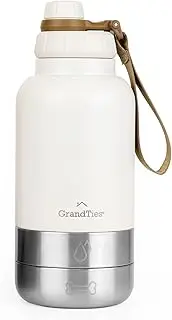 Insulated Portable Dog Water Bottle with 2 Detachable Dog Water Bowl Dispenser | Leak-Proof Dog Food Travel Container | Dog Accessories for Dogs Walking, Hiking, Camping (Ivory, 32oz (950ml))