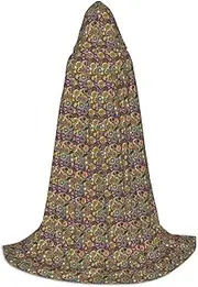 SKKNT Ethnic Circles Floral Pattern Print Halloween Hooded Cloak Full Length Cape With Hood For Men And Women For Carnival