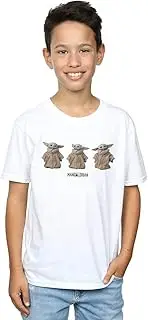 [Absolute Cult] Star Wars Boys The Mandalorian The Child Poses T-Shirt White 5-6 Years