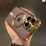 For iPhone 16 15 Plus 16 Pro Max Case Mag Safe Shockproof Chrome Silicone Cover