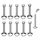 2X 2mm Opalite Steel Labret Ring 6-12mm Bar Ear Lip StudInternal Thread Piercing