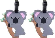 Lyvixora 2-Pack Koala Silicone Luggage Tags for Suitcases - Cute Cartoon Animal ID Tags with Name Card Holder, Durable Travel Bag Tags for Women Men Kids, Funny Airport Accessories