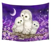 Purple Floral Art Owl Family Tapestry