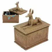 Small Eye Of Horus And Anubis Dog Egyptian Jewelry Box In Sandstone Finish 4.5"H
