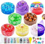 Okaybee Slime Variety Pack Different Textures, 8 Pack Slime Kit Includes Butter Slime, Cloud Slime & Clear Slime, Glow in The Dark Slime & Rainbow Slime, Jelly Cube Crunchy Slime Party Favors for Kids