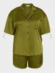 Peter Alexander Plus Green Shortie Satin Shortie PJ Set Size 1+ RRP$139.00