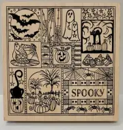 HALLOWEEN Rubber Stamp Spiders Black Cats Pumpkin Ghost Spooky Bats
