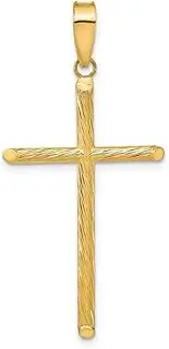 [JewelryWeb] 14k Gold Polished and Textured Fancy Religious Faith Cross Pendant Necklace 45.35x22mm Wide 2.35mm Thick-Pendant for Women