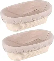 2 Sets Rattan Proofing Basket for Baking Bread Oval Shape Dough Bowl with Removable Fabric Liner Cover for Home Bakers and Safe Banneton Basket