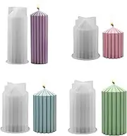4pcs Striped Column Candle Molds for Candle Making 3D Stripe Cylinder Taper Silicone Candle Molds,DIY Scented Candle Making Molds Pillar Candle Moulds for Candle Making,Soap,Resin Casting