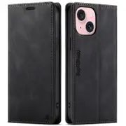 SupRShield For Apple iPhone 15 Plus Case RFID Blocking Retro Flip Premium Leather Card Holder Wallet Cover - Black