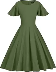 [Generic] 1950s Vintage Dresses Butterfly Sleeve Swing Stretchy Dresses