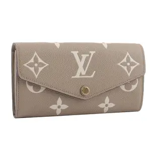 LV Monogram SARAH 壓紋粒面牛皮發財長夾(斑鳩灰/奶油白) M81049