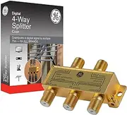 GE Digital 4-Way Coaxial Cable Splitter, 2.5 GHz 5-2500 MHz, RG6 Compatible, Works with HD TV, Satellite, High Speed Internet, Amplifier, Antenna, Gold Plated Connectors, Corrosion Resistant, 33527