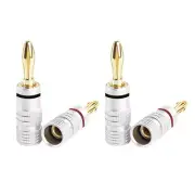 New 4pcs Banana Connector Audio Speaker Banana Plugs 24K Copper Gold Plated