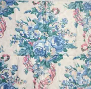 Waverly Showhouse Blue Floral Pink Ribbon Fabric Polished Cotton Home Decor 1.5Y