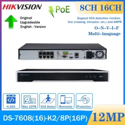 Hikvision DS-7608NI-K2/8P DS-7616NI-K2/16P PoE Plug&Play 4K NVR