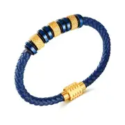 Blue Leather woven bracelet Stainless steel magnetic buckle Bangle For Men 8.26'