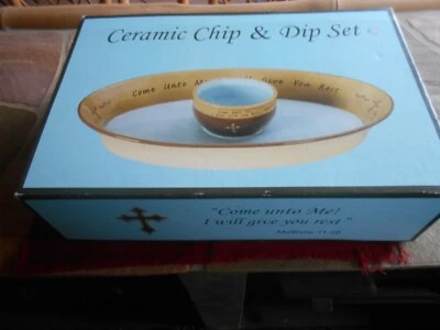 Faith At Home CERAMIC CHIP & DIP SET New - Come Unto Me! I Will Give You Rest