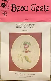 Vtg BEAU GESTE Needlepoint Canvas GILDED JACOBEAN TRUMPET FLOWER Wilson GW7K-KIT