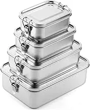 Umigy 4 Pcs Stainless Steel Food Containers Metal Bento Lunch Box Stainless Steel Food Storage Containers, Lockable Clips to Leak Proof, Reusable Dishwasher Snack Boxes for Work, Picnic (4 Sizes)