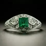 Art Deco Style 2Ct Princess Cut Created Green Emerald Ring 14K White Gold Finish