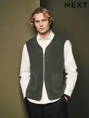 Khaki Green Wool Blend Fleece Gilet (N78909) | $40