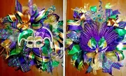 Large 24" Handmade Mardi Gras Front Door Wreath Double Door Set Deco Mesh Decor