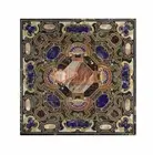 Black Square Marble Top Coffee Table, Multi Precious Inlay Stunnig Arts Home Dec
