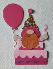 Gnome Birthday Cake Set Pink Scrapbook, Card Making Paper Piecing