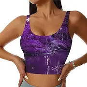 [OdDdot] Purple World Print Sports Bra for Women,Comfortable Support Yoga Wireless Bra,for Gym Workout