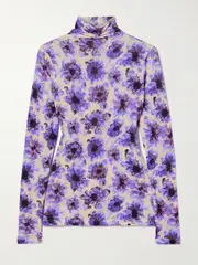 [Ulla Johnson] Ulla Johnson - Aurelia Floral-print Stretch-jersey Turtleneck Top - Purple - small small Purple